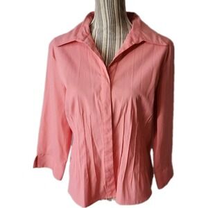 Como Peach/ Pink 3/4 sleeves collared spandex stretch button down top L